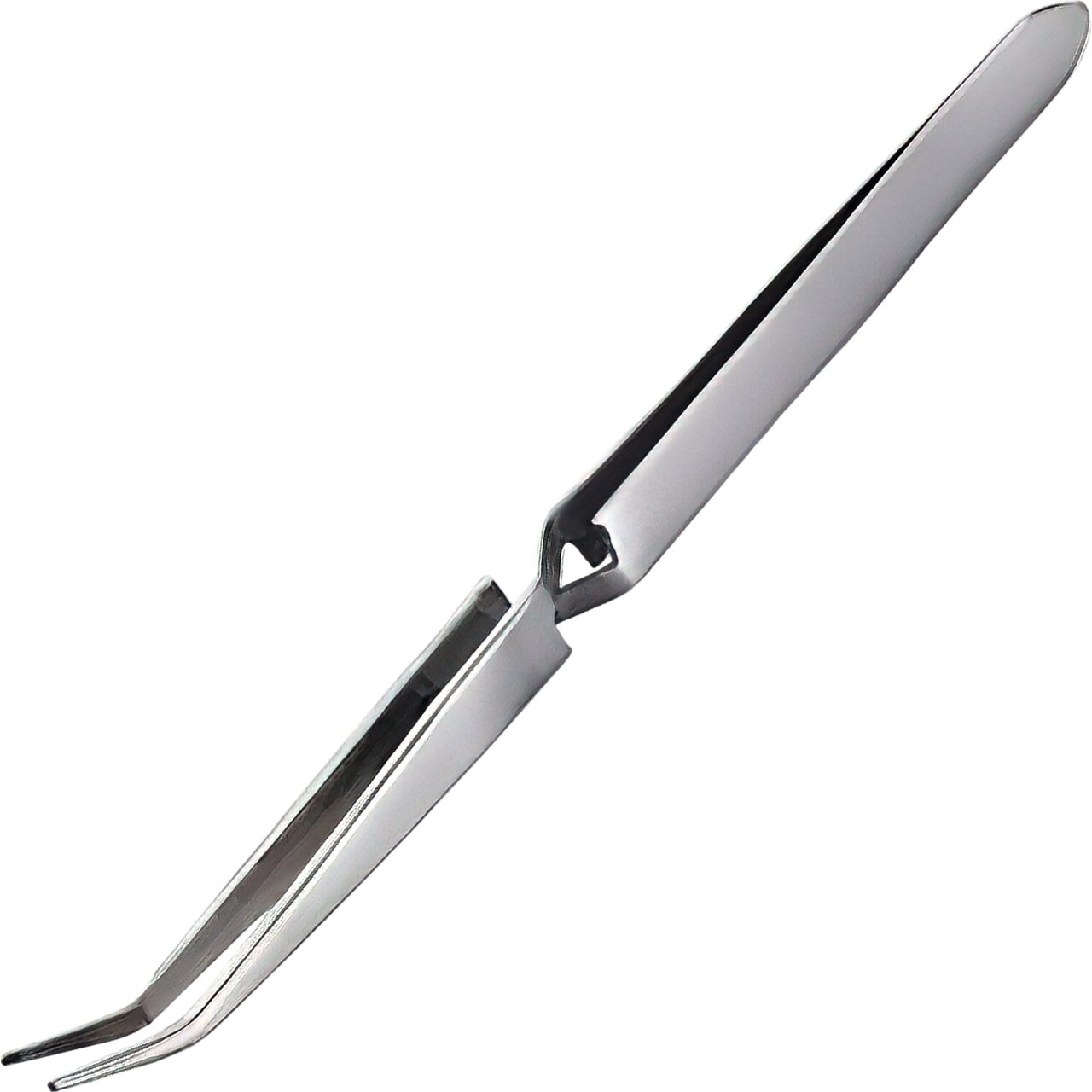 Stainless Steel Cross Bent Jewelers Craft Tweezers with Curved Tips